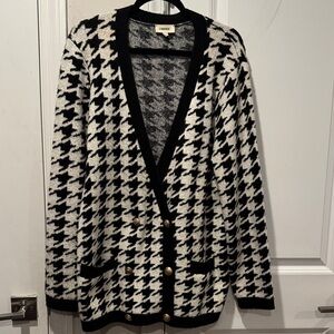 L’agence Monochrome Houndstooth Cardigan with Gold Accents . Size xl